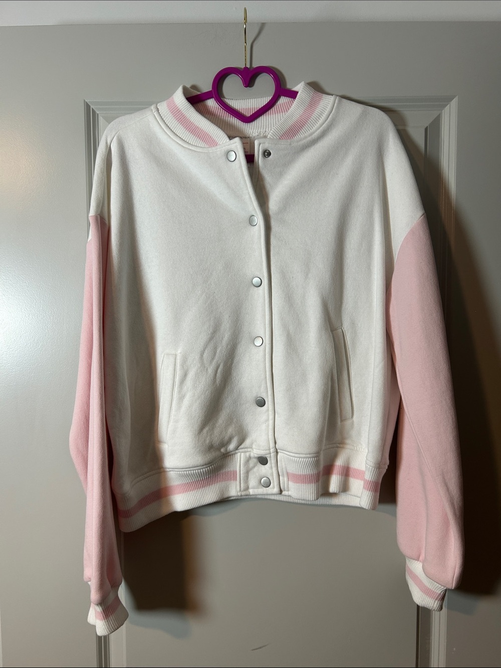 No Boundaries White Jacket with Light Pink Trim